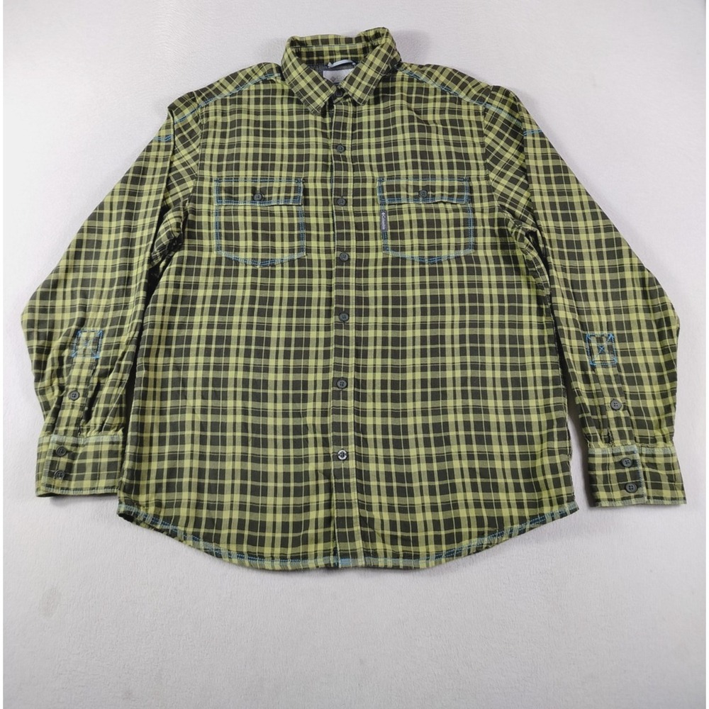 Columbia Shirt Mens Large Green Plaid Long Sleeve‎ Gorpcore Hiking Outdoors